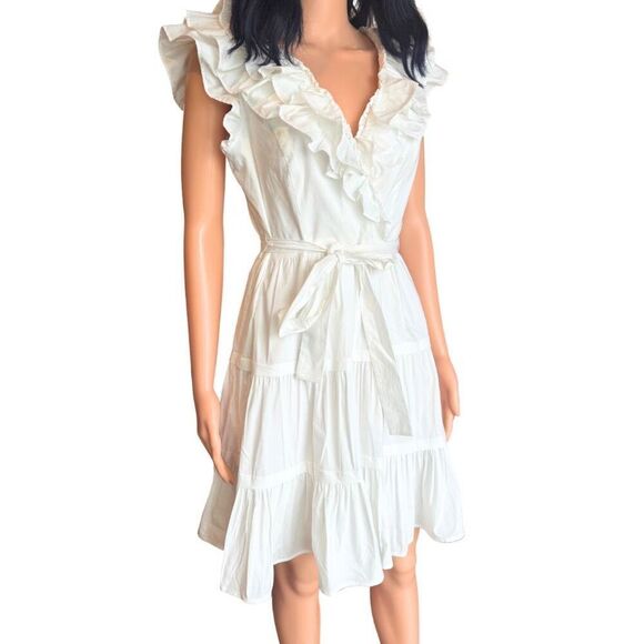 NWT BCBGMAXAZRIA White Ruffle Fit & Flare Dress - Picture 3 of 6